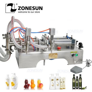Online ZONESUN Double Head 10-300ml Hand Antiseptic Filling Machine Horizontal Pneumatic Alcohol Gel Essential Oil Filling Machine