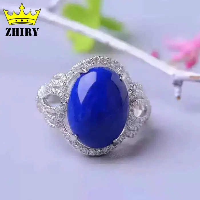 

Natural blue Lapis Lazuli gem ring Genuine stone Solid 925 sterling silver Women jewelry Lady big rings