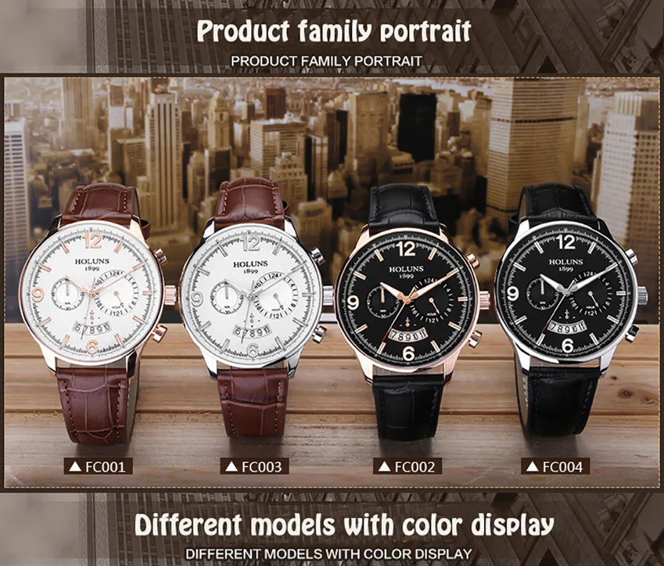 HOLUNS Men Leather Strap Watch 24 Hour Quartz Watches Casual Wristwatch Water Resistant Luxury Round Glass Dial Clock (17)