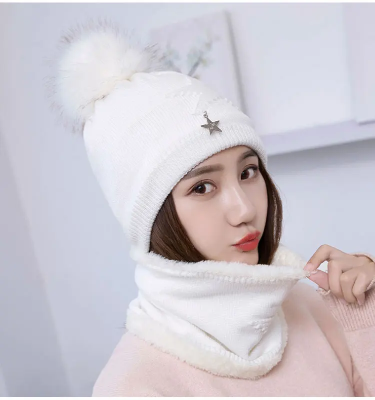  winter hat pompom hat beanie winter hats for women winter cap with scarf gorros mujer invierno winter set hat scarf (2)