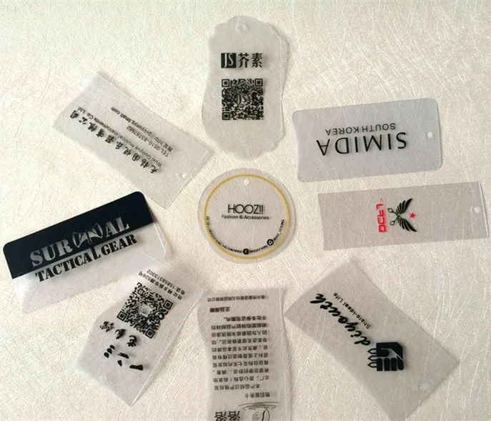 

New fashion customized transparent PVC cardboards, high grade clear PVC clothes tags, hot black golding stamping tags