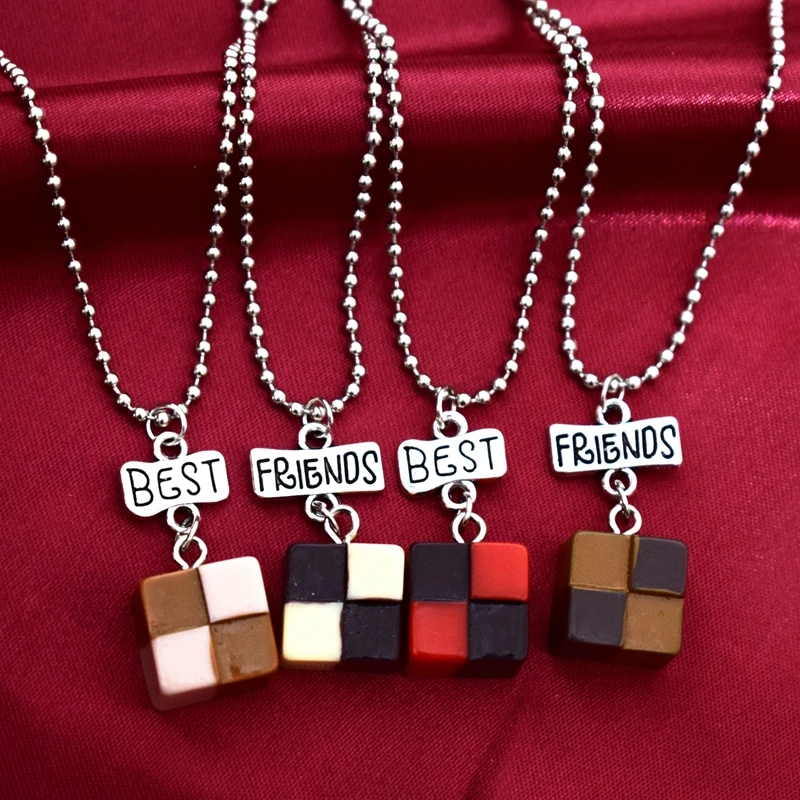 

Simulation Color Chocolate Bars bff 4 Pendant Necklace Children Best Friends Forever Boys Girls Friendship Jewelry Birthday Gift