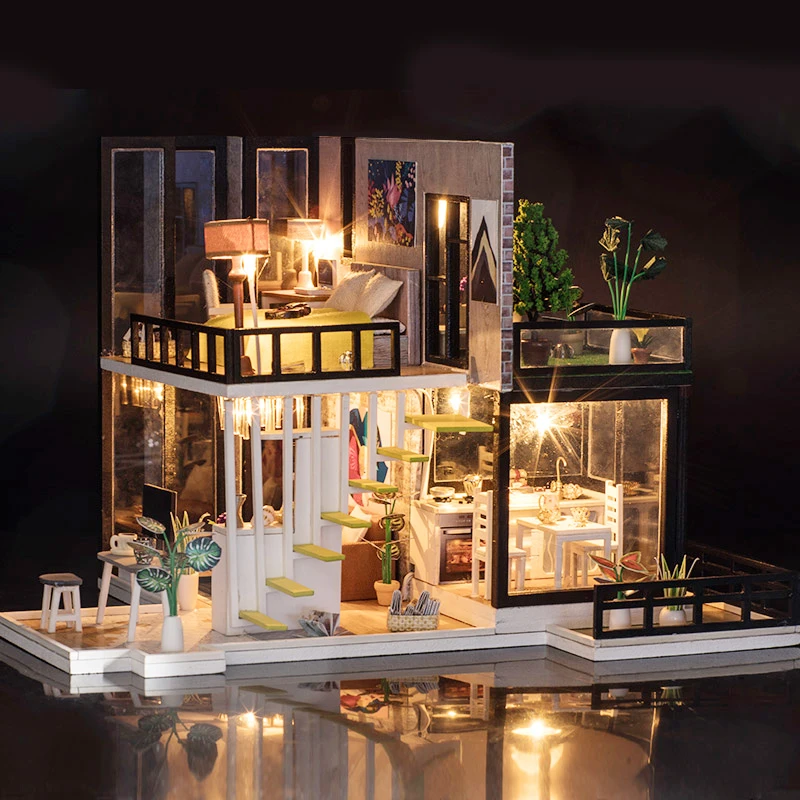 Кукольный дом Миниатюрный DIY кукольный домик с мебели деревянный дом, игрушки для детей модный Лофт дом романтический подарок на день рождения K033