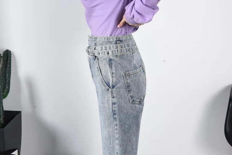 DONGDONGTA, Женские однотонные синие джинсы с высокой талией, Новое поступление, женские джинсы длиной до щиколотки, HMF-53-7701