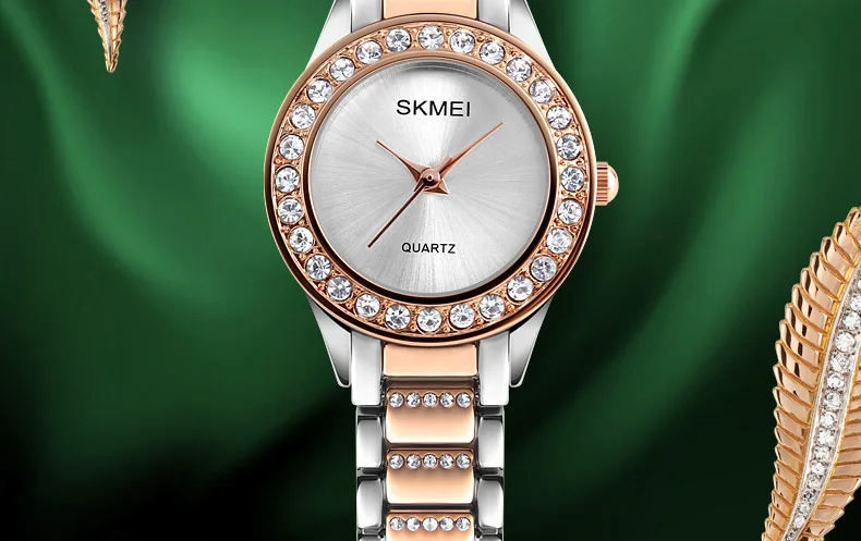 SKMEI модные женские часы, Роскошные Кварцевые часы с ремешком из нержавеющей стали, женские водонепроницаемые наручные часы 3 бар, Relogio Feminino 1262