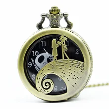 Ночь перед Рождеством кварцевые карманные часы Джек и Салли дизайн ожерелье часы Мужские Женские Рождественский подарок