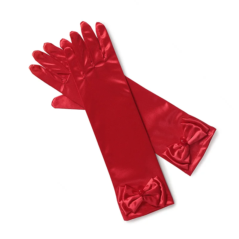 YOFEEL/длинные перчатки для девочек, 12 цветов, сатиновые перчатки принцессы с бантом, детские товары для маскарадной вечеринки, Детские аксессуары Эльзы и Анны - Цвет: Red