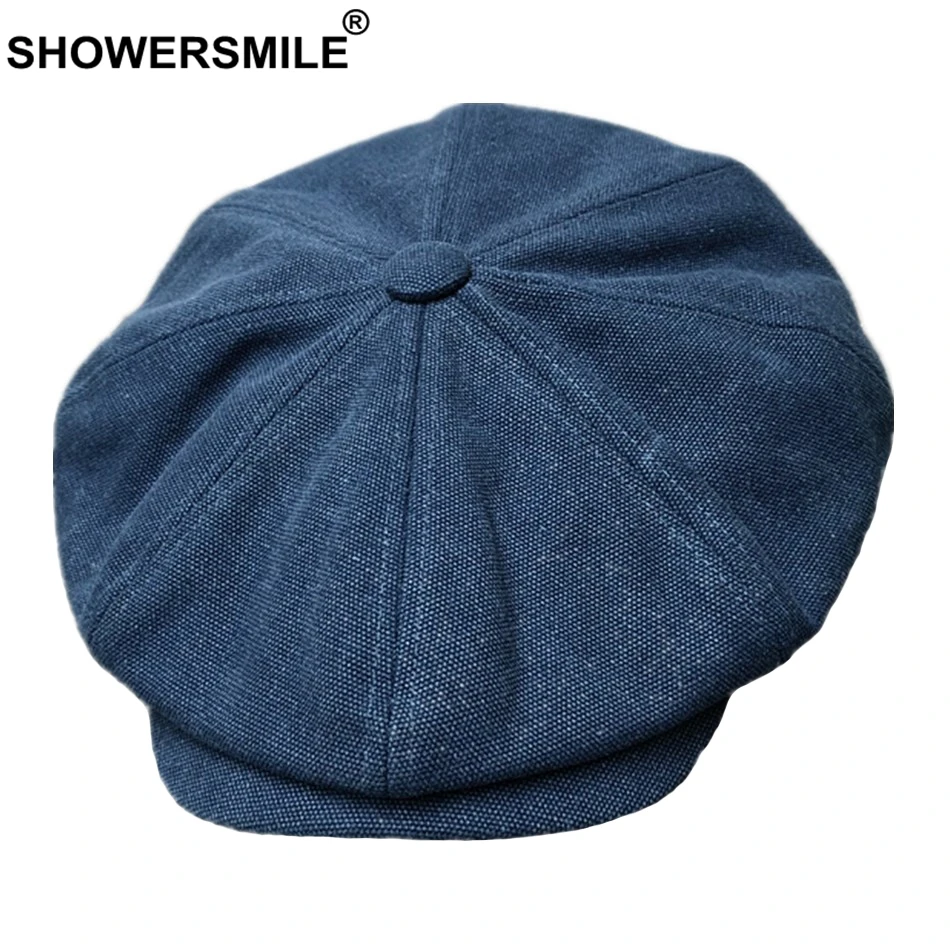 SHOWERSMILE Мужская газетная Кепка s хлопок Весна Осень восьмиугольная шляпа мужская Высококачественная темно-синяя плоская кепка однотонная винтажная шляпа художника
