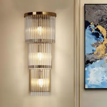 

French large villa Hotel hall wall Light for Living Room Home Tall glass shade Wall Lamp fixture E14 led glass rod wall sconce