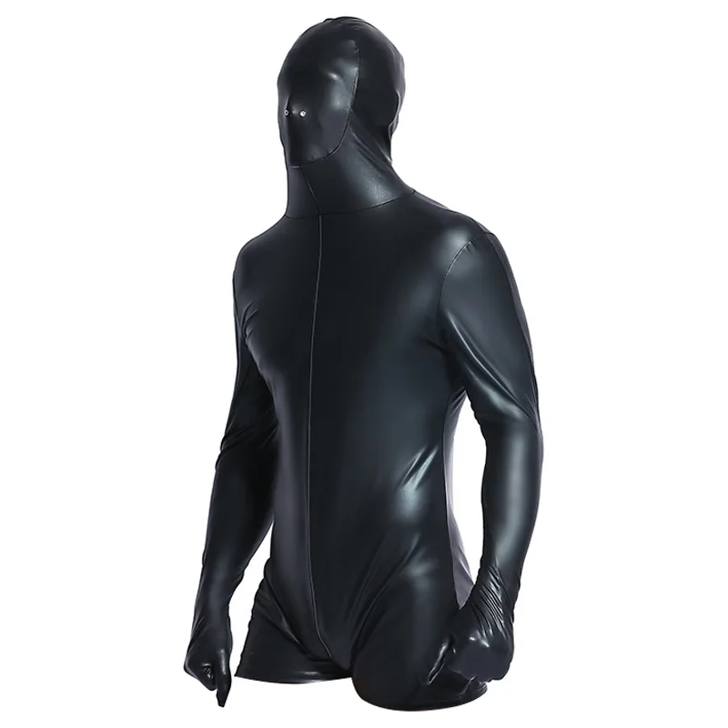Супер крутой сексуальный мужской черный комбинезон из лакированной кожи, виниловый латексный облегающий наряд для бондажа, купальный костюм для мужчин 6736