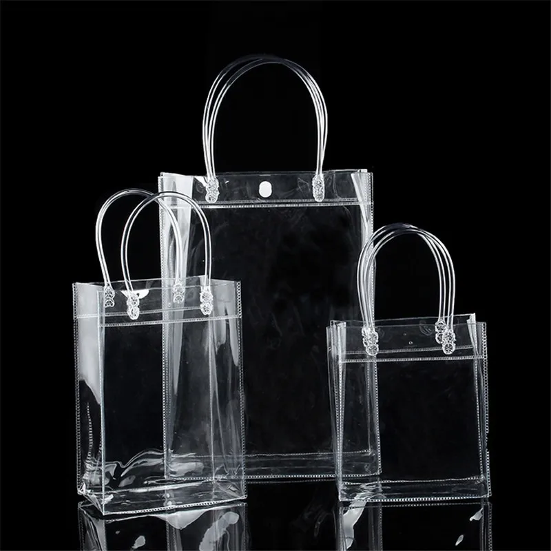100 шт./лот 8 размер прозрачный подарок из мягкого ПВХ tote упаковочные сумки с ручной петлей, прозрачная пластиковая сумка, косметичка