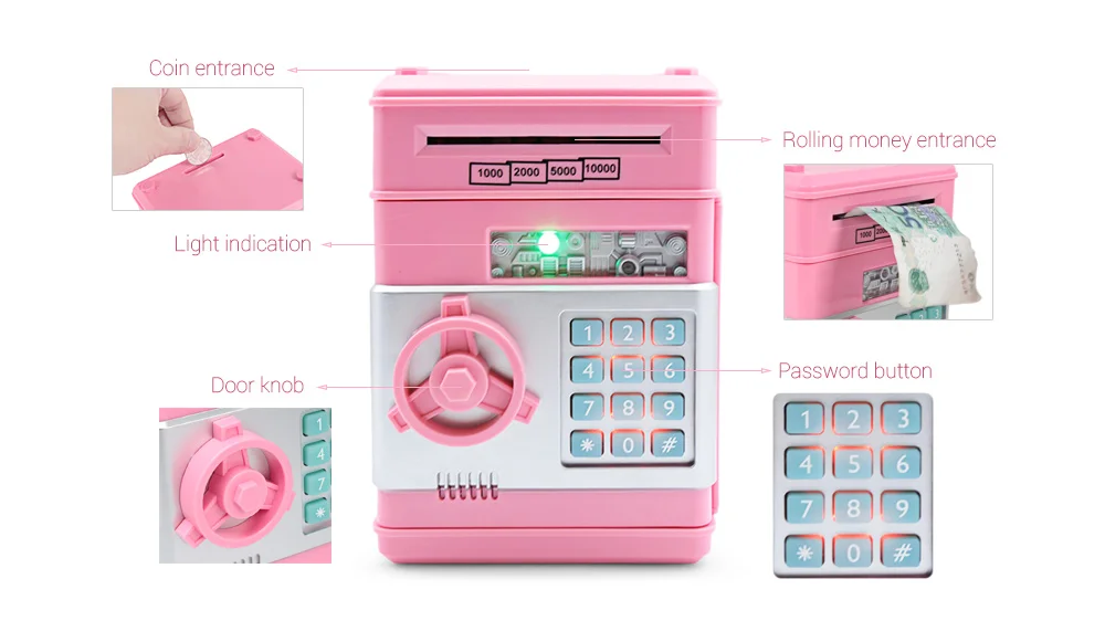 Saving Bank ATM Money Box Electronic Password Chewing Coin Cash Deposit Machine