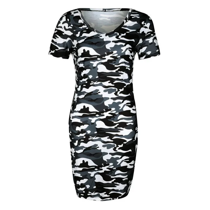 Camouflage V Neck Short Sleeve Dress