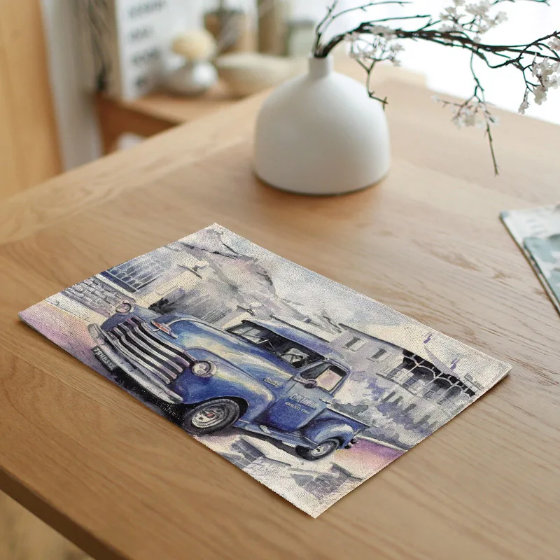 Vintage Old Car Cloth Napkins Port Placemats Sailboats Servilletas Outbound Street Pickups 100 Linen Fabric Table Cloth Cover