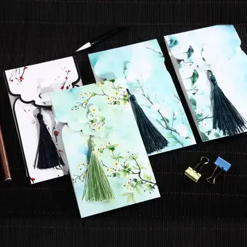 

10pcs/lot Ancient Style Personality Flower Print Card Tassel Drawing Single Page Invitations Christmas Birthday Gift Card