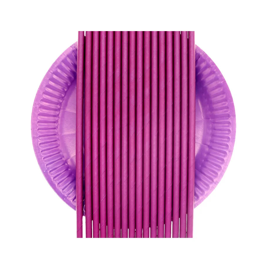 

disposable tableware paper plate Solid PURPLE straw birthday Christmas wedding Decor Kids Baby Shower Party Supplies