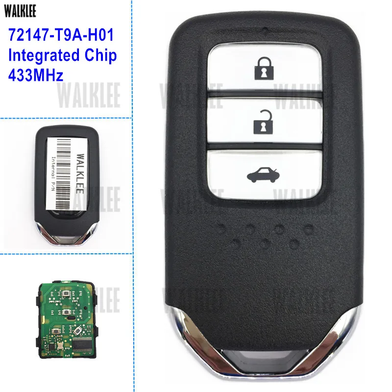 

WALKLEE 3 Buttons Smart Key Suit for Honda 72147-T9A-H01 City Fit Jazz HRV XRV Venzel Civic Vehicle Remote 433MHz with Chip