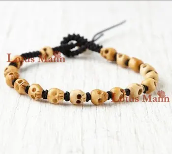 

Lotus mann Skull Single Wrap Bracelet on Black Cord