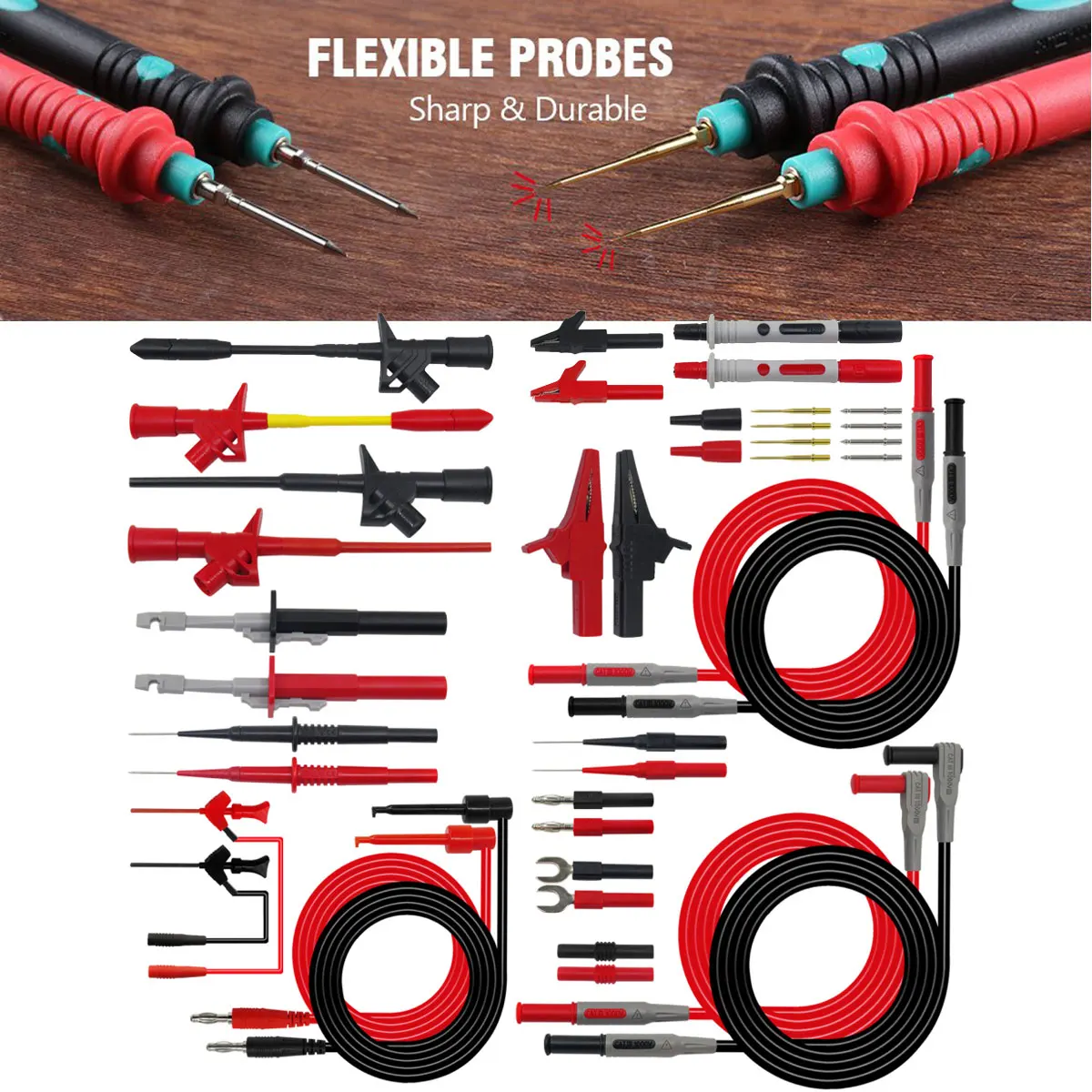 

40Pcs Pluggable Multifunctional Multimeter Probe Test Leads Kit Automotive Probe Set IC Test Hook Cable Instrument Parts P1600E