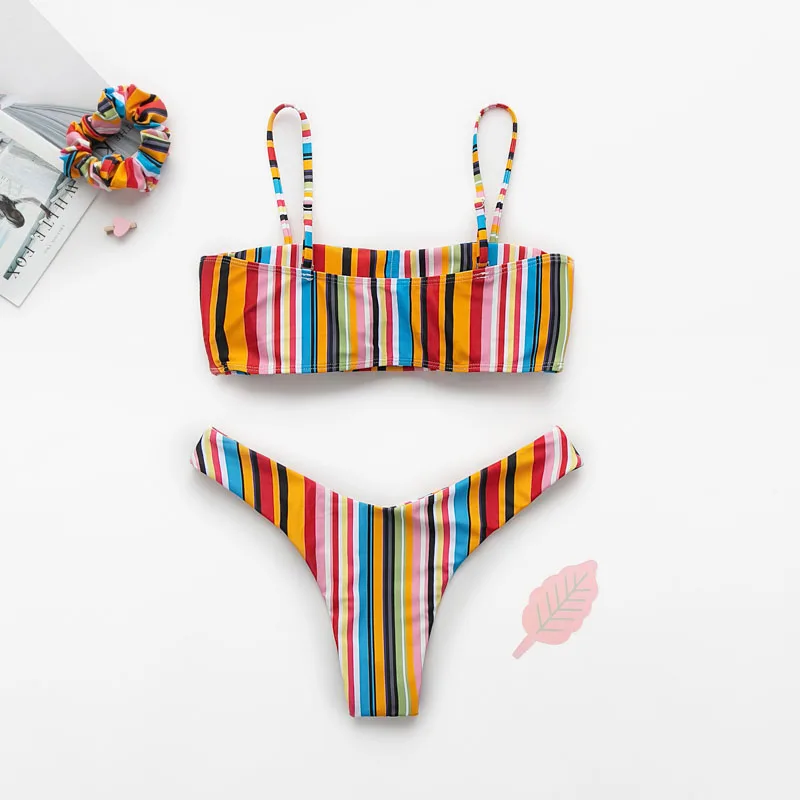 Сексуальные полосатые бикини 2019 mujer купальные Бразильские Купальники для женщин