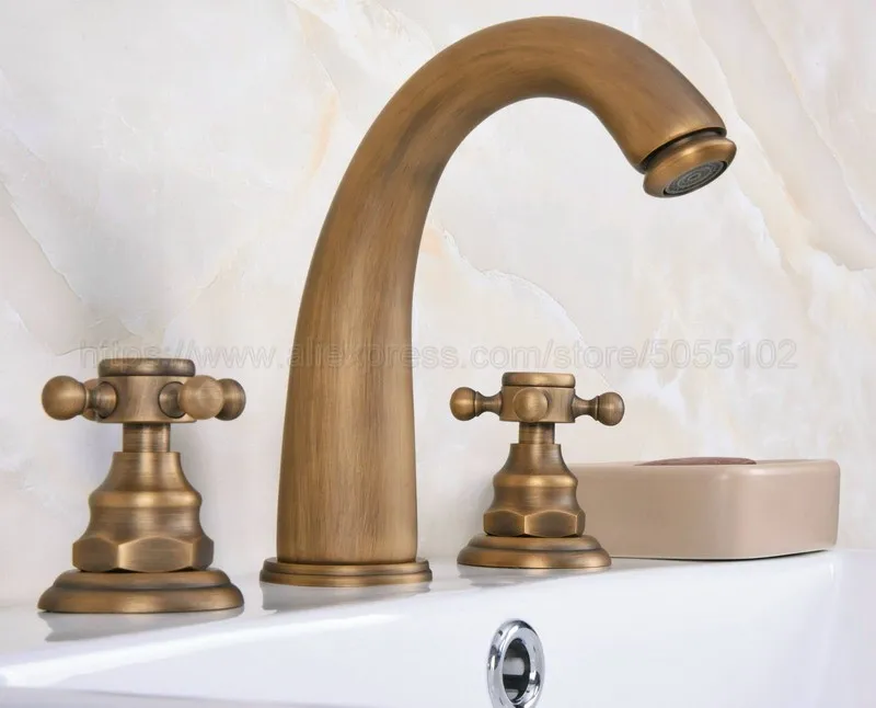 Bathroom double handle faucet Antique Brass faucet Basin sink Mixer Tap 3 hole two handle faucet zan077