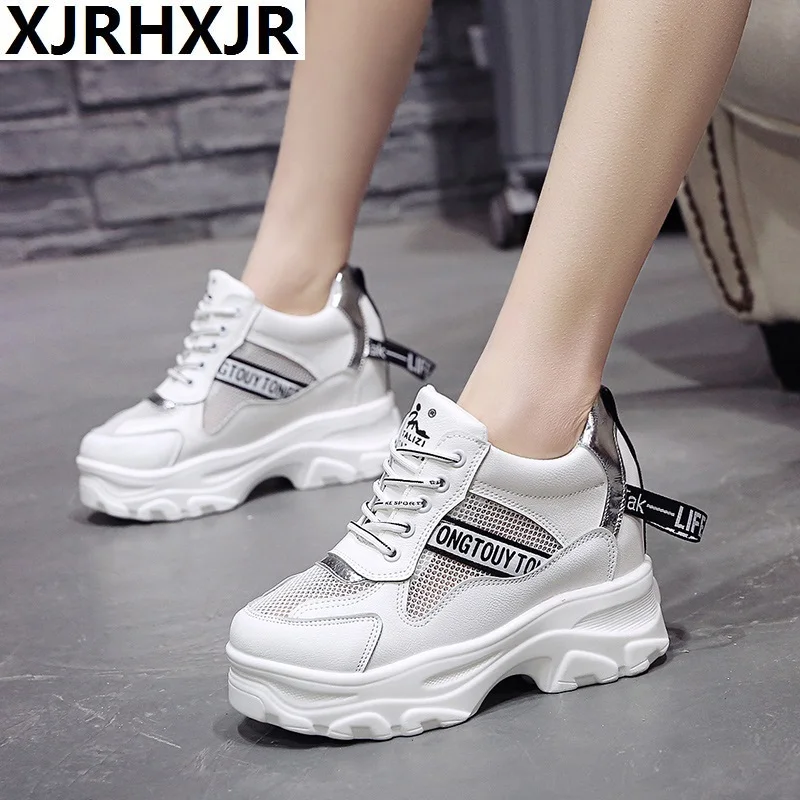 

Spring Summer new ultra high heel women's shoes Korean fashion increase single shoes lace up mesh cake platform casual sneakers