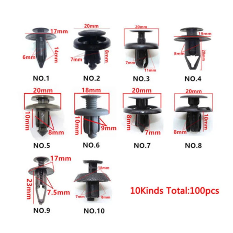 

100x Trunk Screw Rivets Set Car Bumper Fender For Auto Plastic Fastener Clips UK