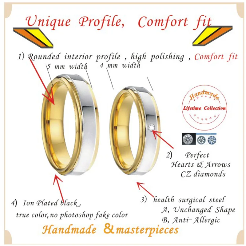 Classic Bicolor Alliances Wedding Band Couple Rings men 4mm 5mm high polishing Anniversary Engagement Rings For Women (6)