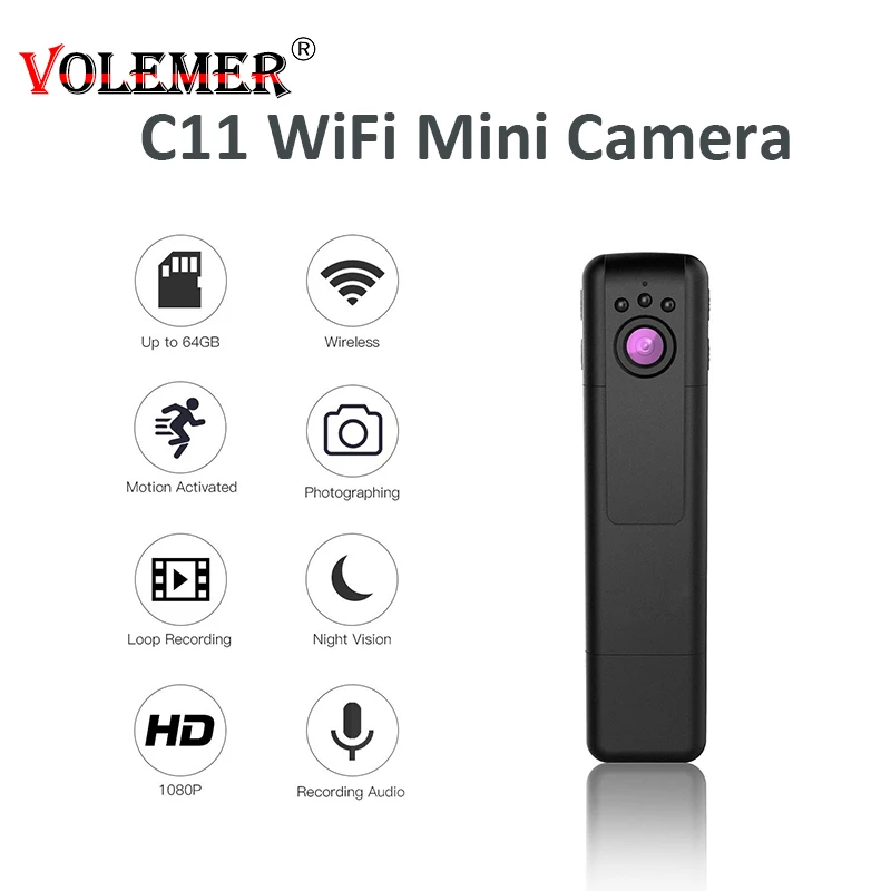 

Volemer Mini Wifi Camera C11 Full HD 1080P Camera Wireless Night Vision Micro Camera Wide Angel Motion Sensor DVR Camera PK C6