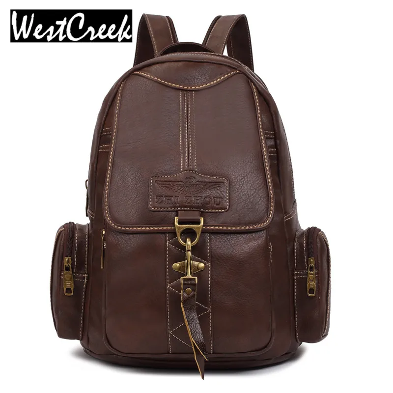 Westcreek Brand Designers Brown Woman Backpack Fashion PU Leather College Student School backpack Bags Vintage Ladies