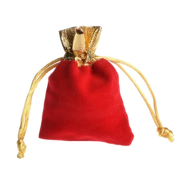

50Pcs 7x9cm Red Velvet Bags Drawstring Gift Bags For Jewelry Gold Velvet Jewelry Packaging Storage Christmas Gift Pouches H2111