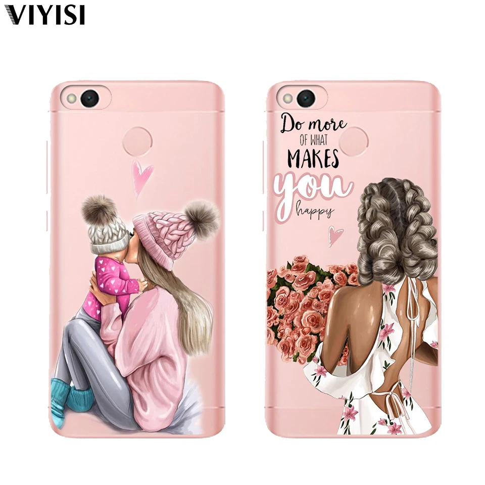 

For Xiaomi Redmi 6 6A 5A 4 4A 4X Mi 8 9 Mi a1 a2 5X Coque Etui Luxury Black Brown Hair Baby Mom Girl Queen Princess Phone Case