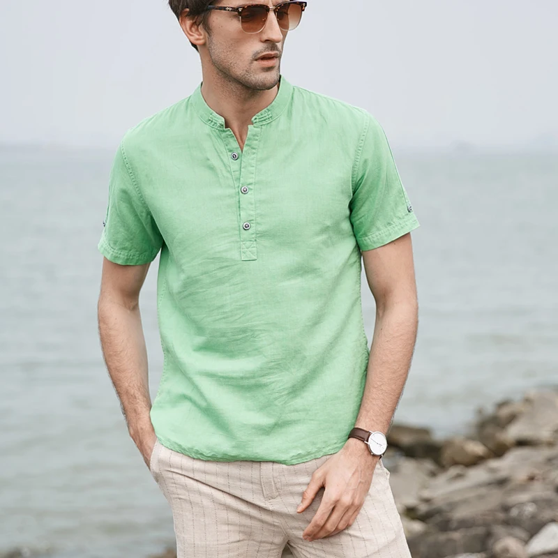 

Summer linen Shirt men's short sleeved shirts breathes Cool shirts European size loose shirts High Quality polo shirt