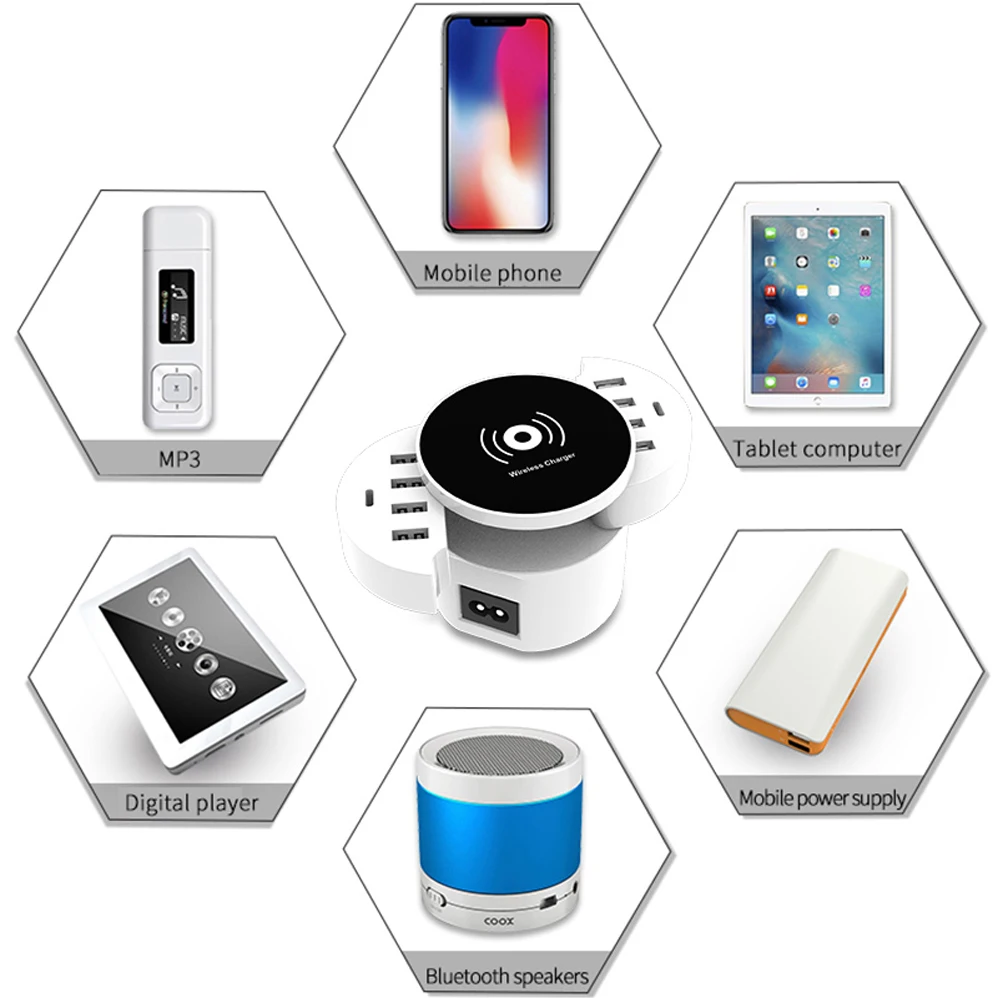 Зарядная Станция USB Type C 40 Вт с 10 портами беспроводное зарядное устройство QI для