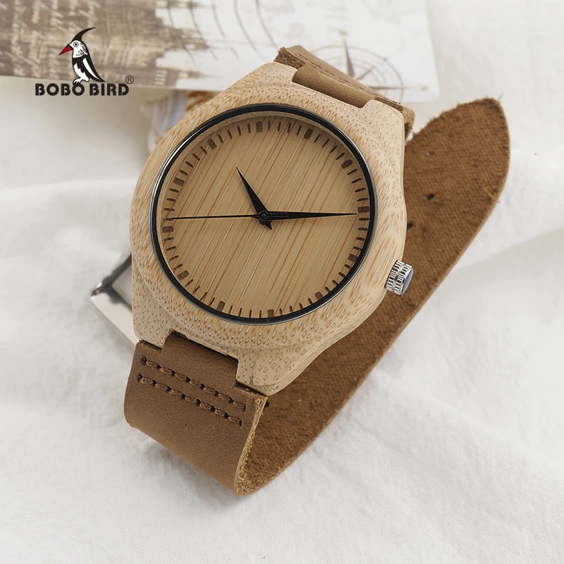 BOBO BIRD Značka Bamboo Hodinky Muži Japonsko 2035 Move 'Dřevěné náramkové hodinky s koženým páskem jako dárky pro přátele C-F18