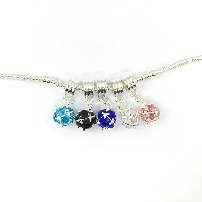 New Silver Plated Crystal Ball Dangle Pendant Charm European Beads Fit