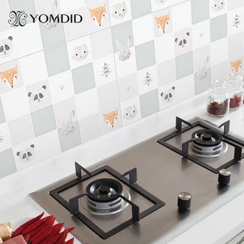 Oil Prevention Wall Sticker DIY Kitchen Background Cute Animal Flower Decorative Wall stickers Home Decoration