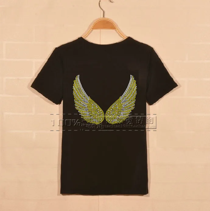 

Free shipping(2pc/lot)Angle wings iron on design rhinestone applique patch hot fix rhinestone motif rhinestones fix