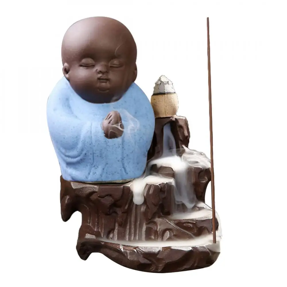 

Ethnic Smoke Waterfall Incense Burner Purple Sand Buddha Backflow Incense Cone Sticks Holder Buddhist Home Decor +10pcs Cones