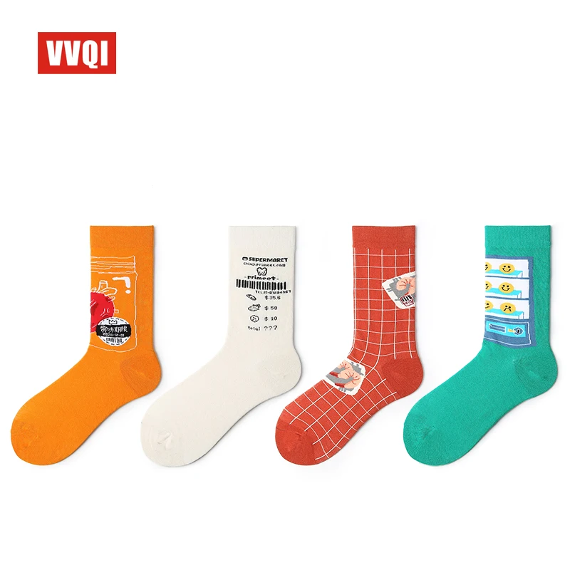 VVQI, harajuku, уличная одежда, милые носки для женщин, kawaii, мультяшный дизайн, забавная еда, Коби, говядина, креветки, носки, хлопок, 5 пар, дизайнерские