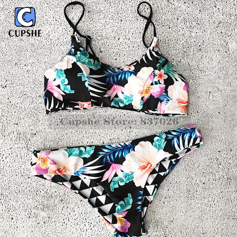 Cupshe Women Floral&Rhombus Printing Bikini Set Women's Sexy Beach ...