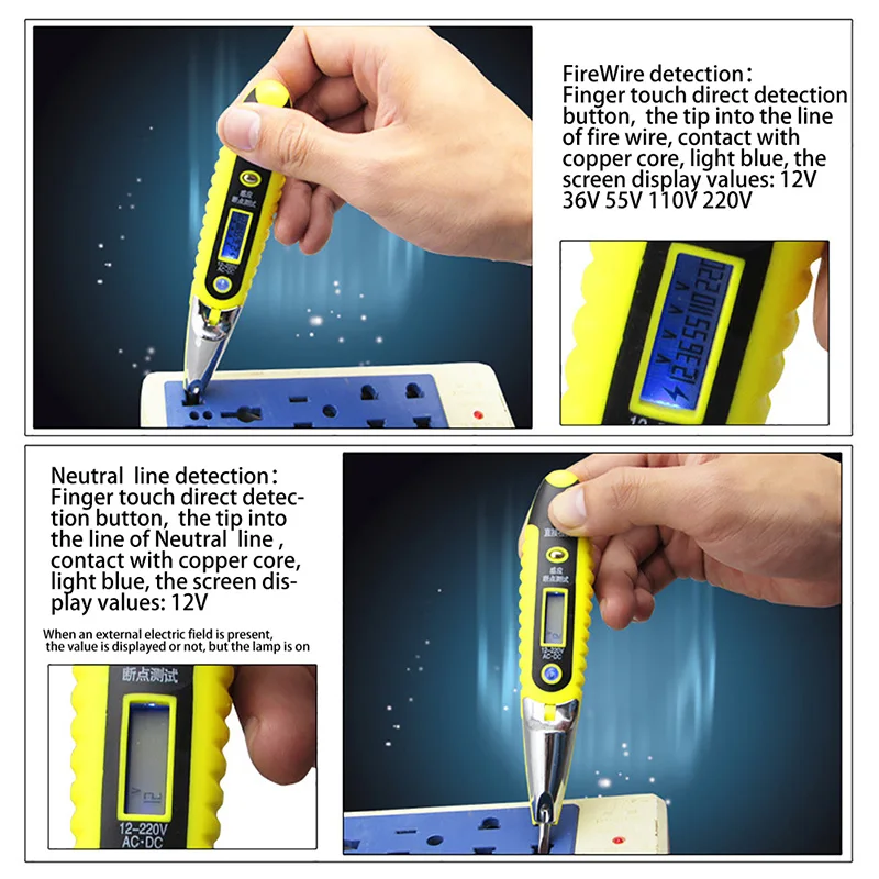 TOOZO 12-220V AC DC Многофункциональный цифровой тестовый карандаш светодиодный электронный датчик тестовый er
