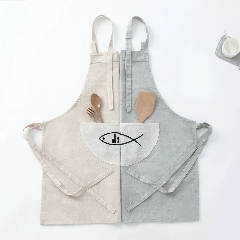 

1 Ps Printed Cute Fish Pattern Unisex Cooking Dining Room Kitchen BBQ Restaurant Cleaning Pocket Waitress Housework Aprons