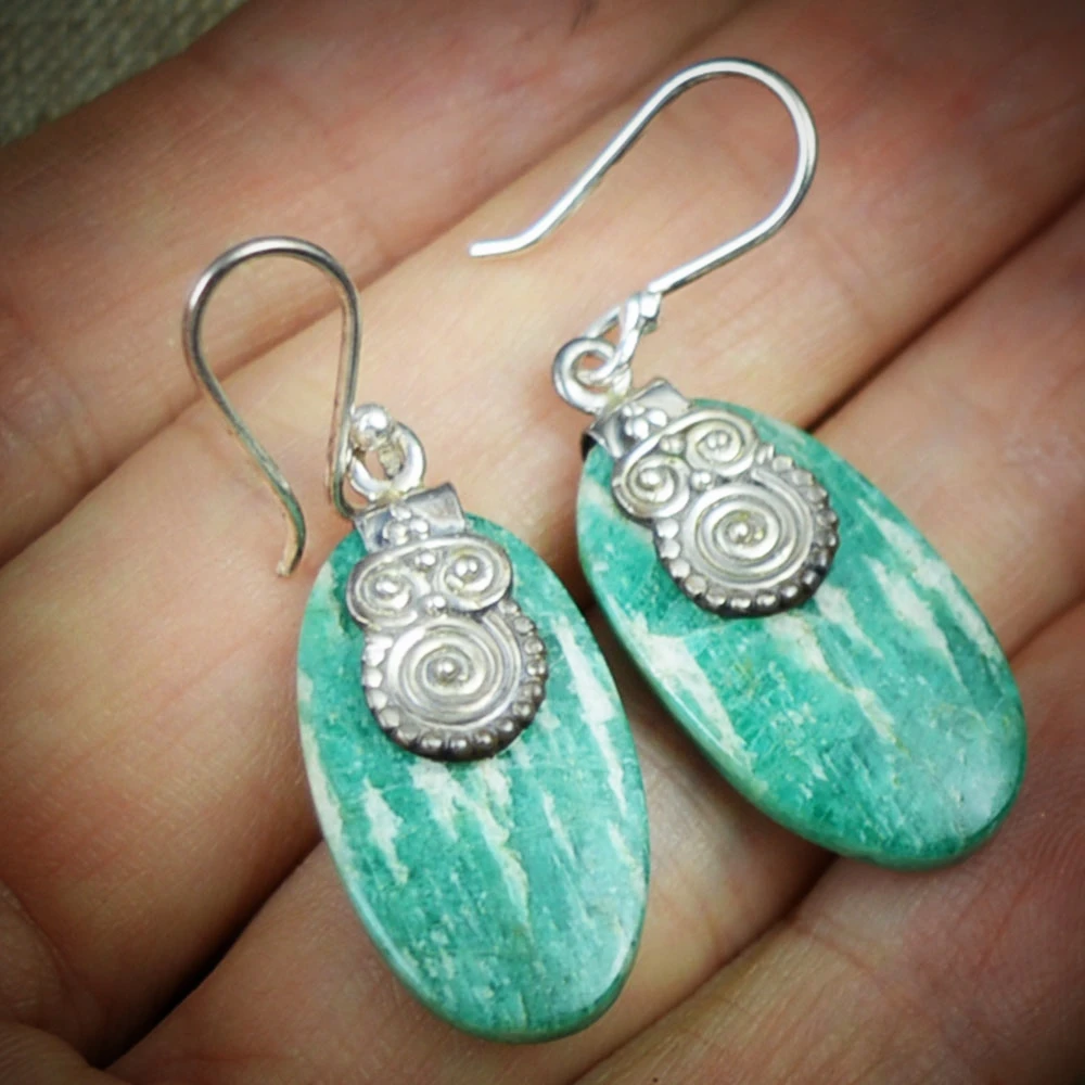 

Lovegem Genuine Amazonite Earrings 925 Sterling Silver, 41 mm, AE1978
