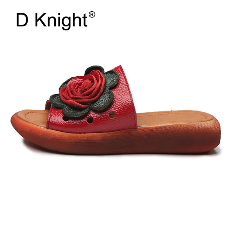 Big Size Flower Woman Beach Flip Flops Summer Sandals Slip- Resistant Slippers Platform Sandal Genuine Leather Slides Size 35-40 (2)