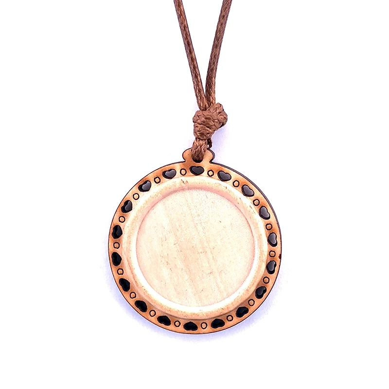 

New Wooden Pendant Setting Fit 25mm Round Cabochon Adjustable Brown Leather Chakra Party Jewellry for Women Men Jewelry A003