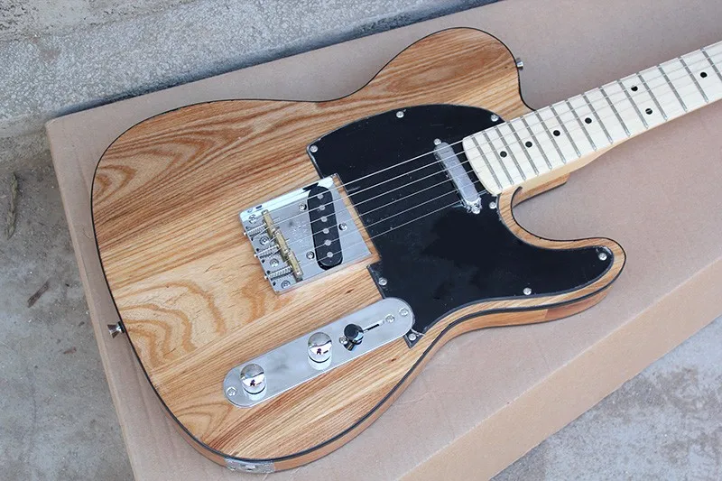 Factory Wholesale ASH Wood String-Thru-Body Electric Guitar with Black Pickguard,Chrome Hardwares,Offer Customized