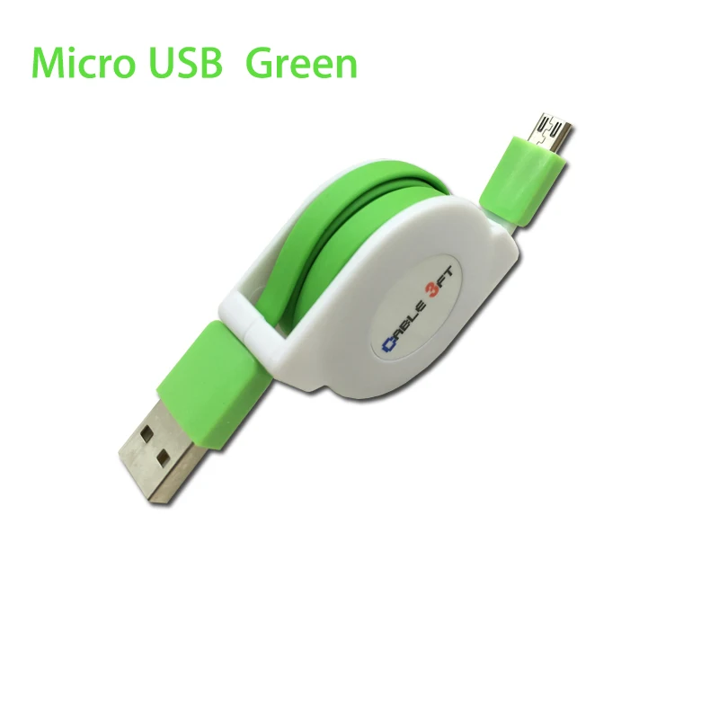 2 м 3 м Micro USB Выдвижной кабель для xiaomi redmi note 6 5 6a 5a 4x3 s huawei 8a 20I honor 8x 7c a2 lite кабель для мобильного телефона - Цвет: Green  Micro usb