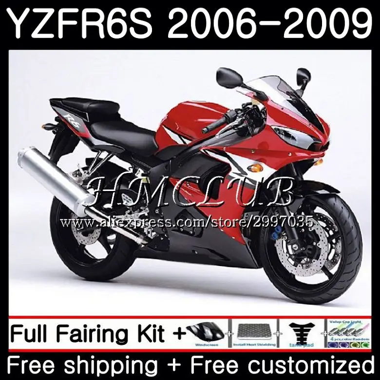 Комбинезоны для YAMAHA YZF 600 YZF600 YZF R6S 2006 2007 2008 2009 23HC. 13 фабрика красная YZF-600 YZFR6S YZF-R6S 06 07 08 09 комплект обтекателей