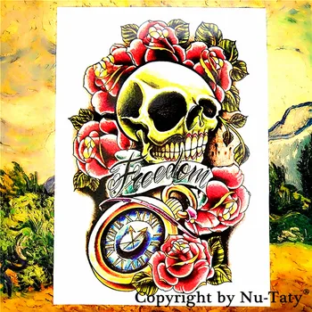 

SHNAPIGN Rose Skull Temporary Tattoo Body Art Flash Tattoo Sticker 21*15cm Waterproof Fake Tatoo Henna Painless Tattoo Sticker